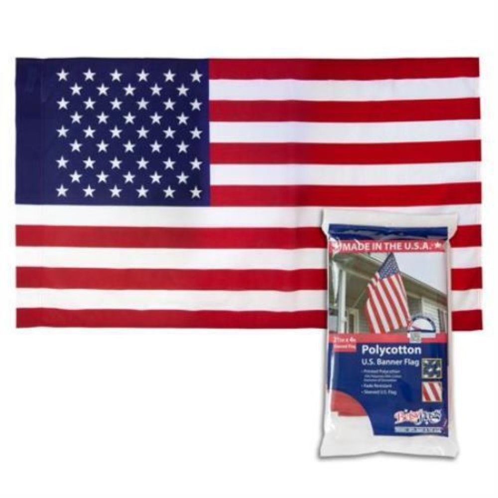 NIB Printed Polycotton US American Flag Sleeved Banner Betsy Flags 2.5' X 4"